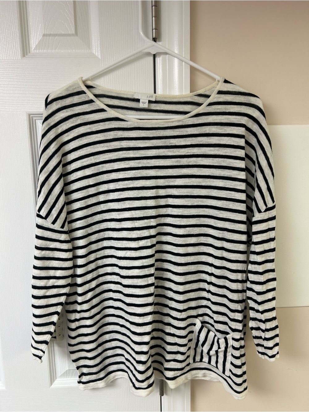 J.Jill Coastal Striped Linen Blend Long Sleeve Top With Pocket